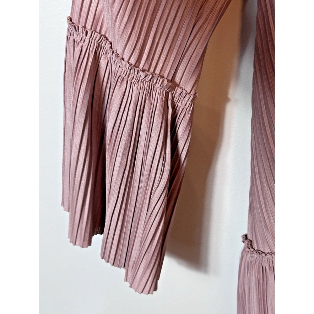 Free People Cant Help It Mini Dress Large Pink Pleated Ruffle Bell Babydoll - Picture 6 of 12
